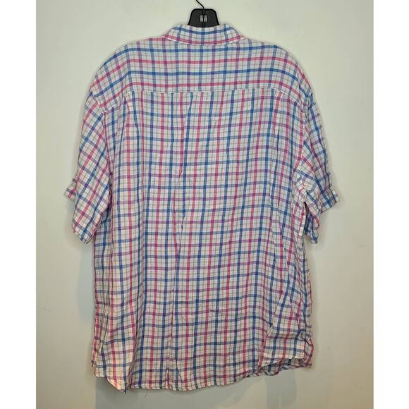 Jos A Banks blue pink plaid short sleeve button down linen shirt - xl - Picture 4 of 4